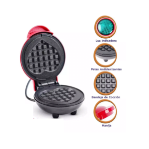 Mini Wafflera Eléctrica En Forma De Corazón Antiadherente Color Rojo